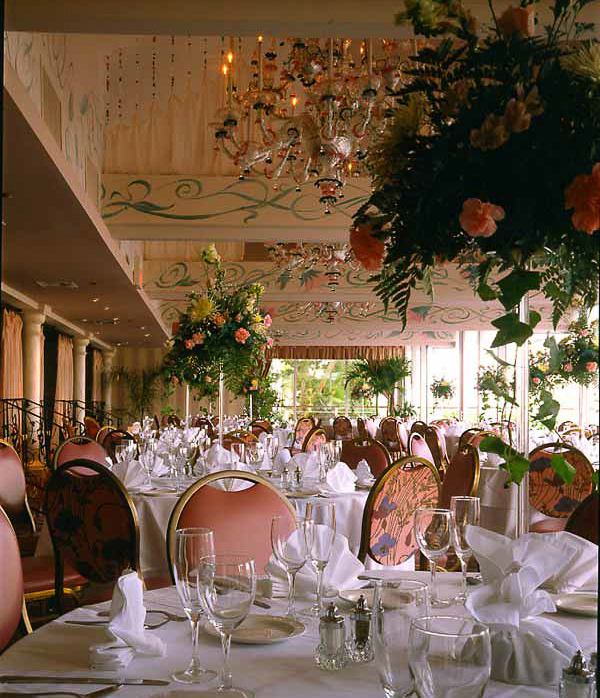 Entertainment room with wedding event decor of hand made crystal beads designed by Carolyn Robbins interiors