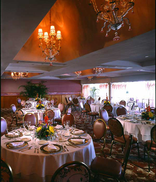 Entertainment room with wedding event decor of hand made crystal beads designed by Carolyn Robbins interiors