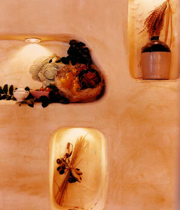 Trattoria restaurant with old world plaster applications - Tuttis II interior design by Carolyn Robbins