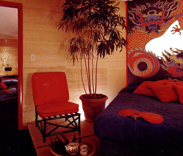 Chinese inspired interior design with brilliant color and bold imagery. Shibata interior design by Carolyn Robbins