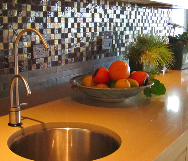 Modern Japanese esthetic with underlit floors and slate covered walls - Fong Interior design by Carolyn Robbins