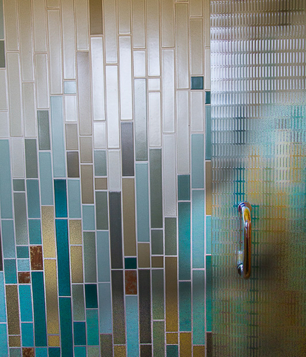 Modern Japanese esthetic with underlit floors and slate covered walls - Fong Interior design by Carolyn Robbins