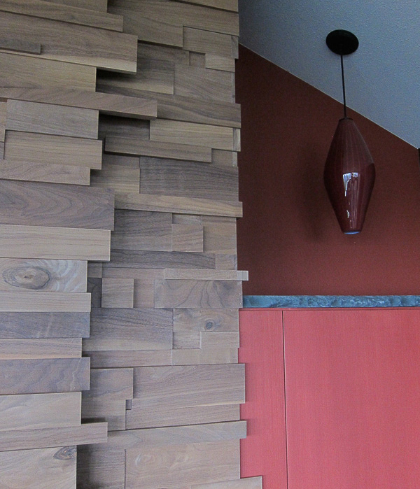 Modern Japanese esthetic with underlit floors and slate covered walls - Fong Interior design by Carolyn Robbins