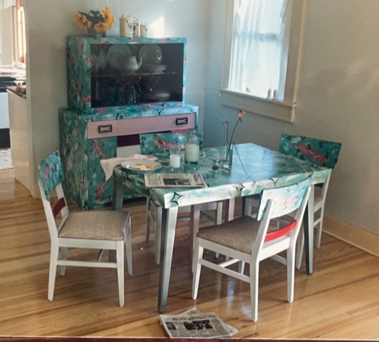 Sprayed and hand painted lacquer 50’s dining set ‘89 by carolyn robbins - Antares Miami