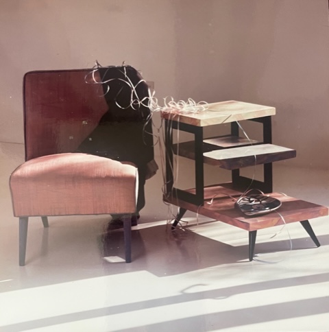 Custom lacquered side table hand painted and upholstered chair ‘87 by carolyn robbins - Antares Miami