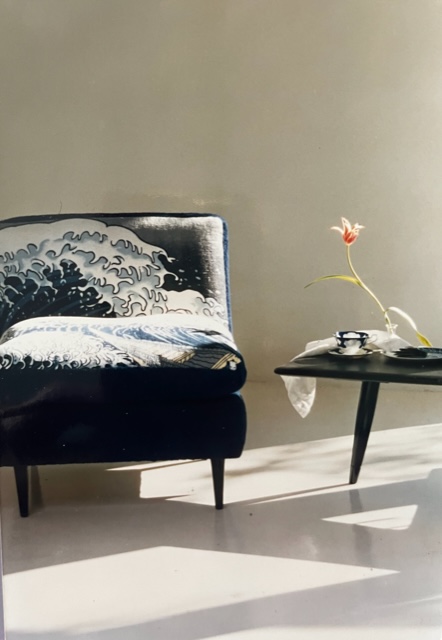 Classic 50’s lounge chair upholstered with beach towels by Carolyn Robbins