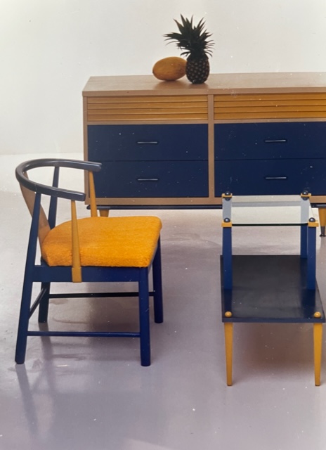 Miami Beach hotel furniture sprayed in primary colors by Carolyn Robbins